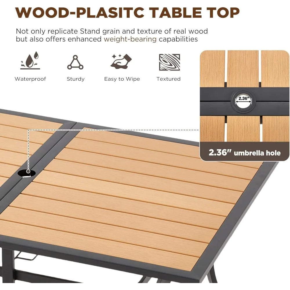 All-Weather Rattan Patio Dining Set With Wood Table And Removable Cushions