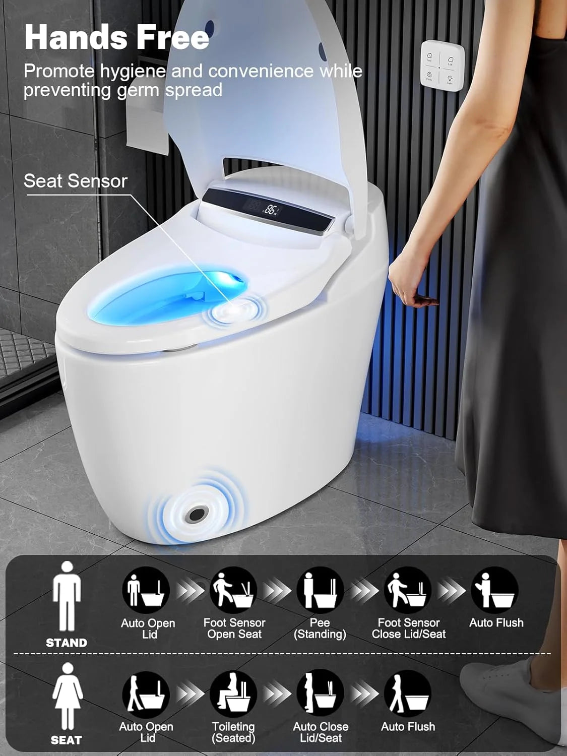 Smart One-Piece Tankless Toilet With Heated Seat Night Light