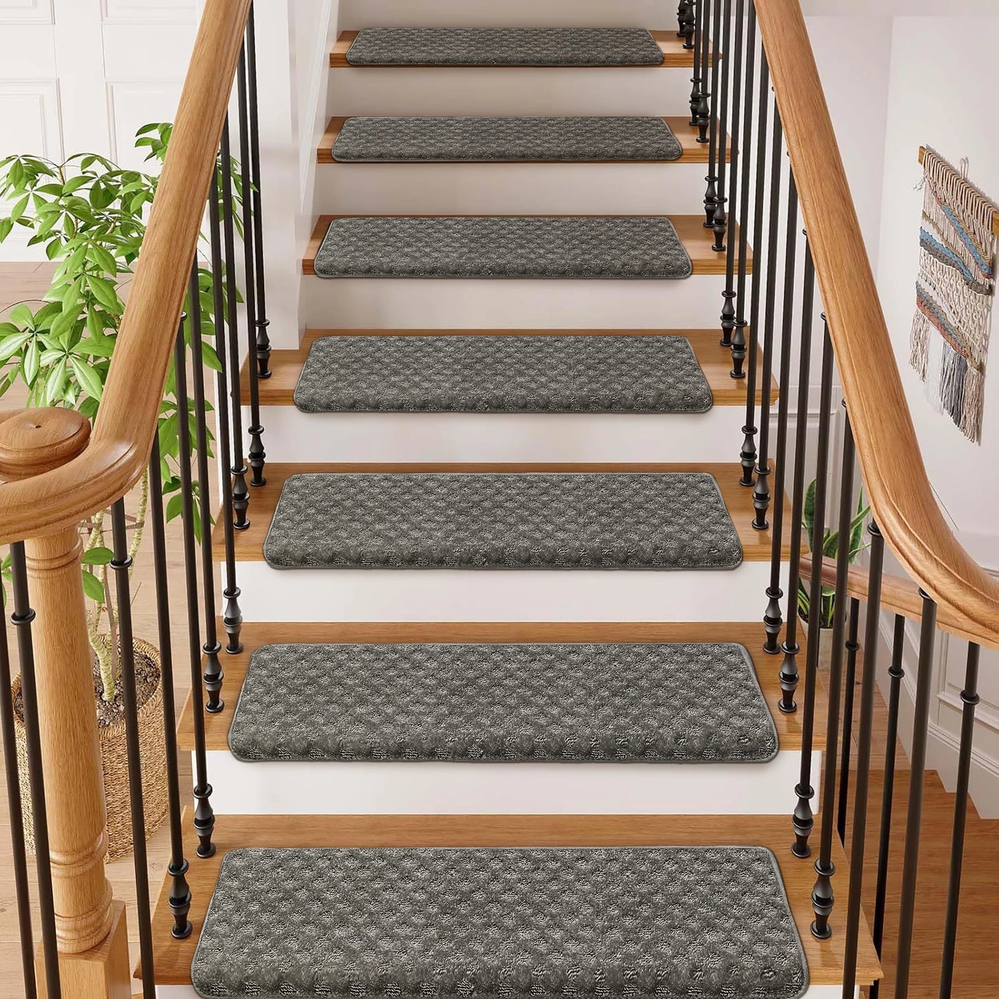 Bullnose Carpet Stair Treads Set Non Slip Premium Soft Washable