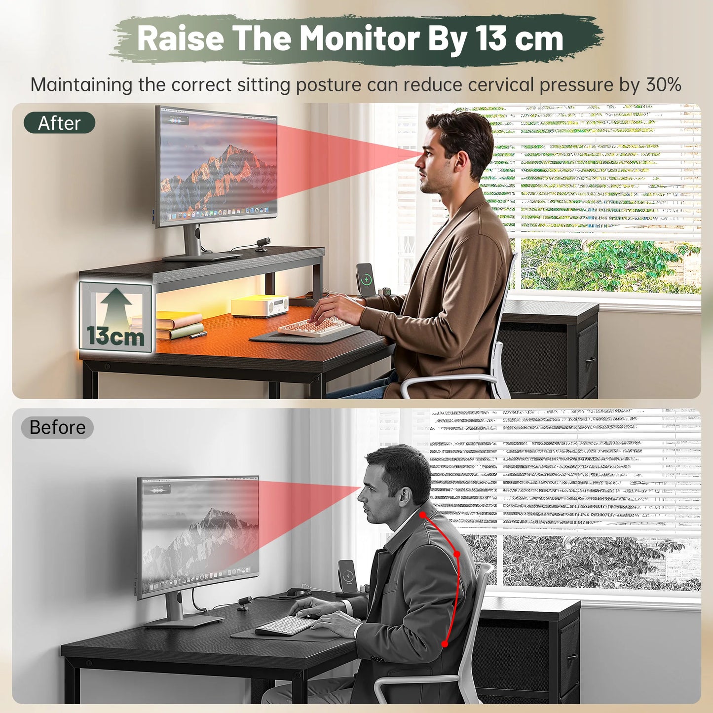 EnHomee L Shaped Computer Desk With LED Lights USB Outlet