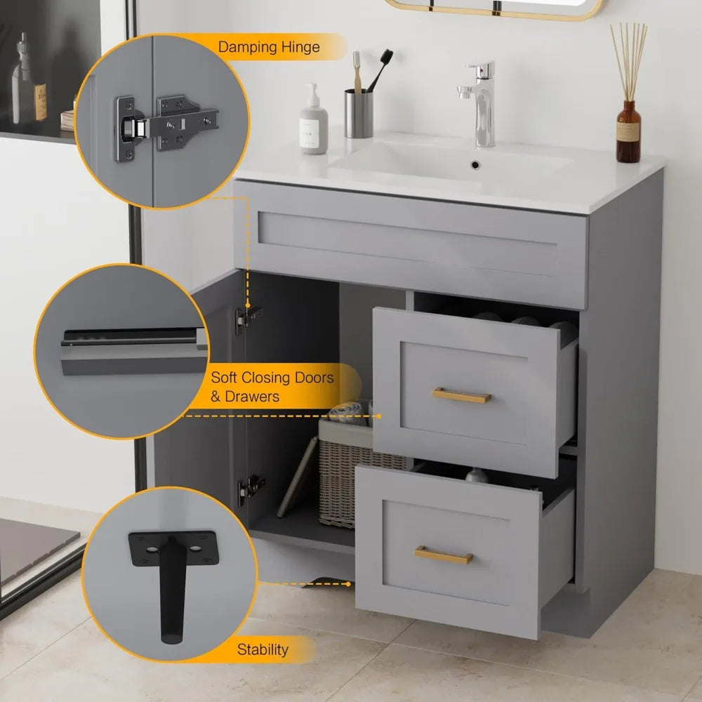 Modern Bathroom Vanity And Sink Combo With Storage Drawers
