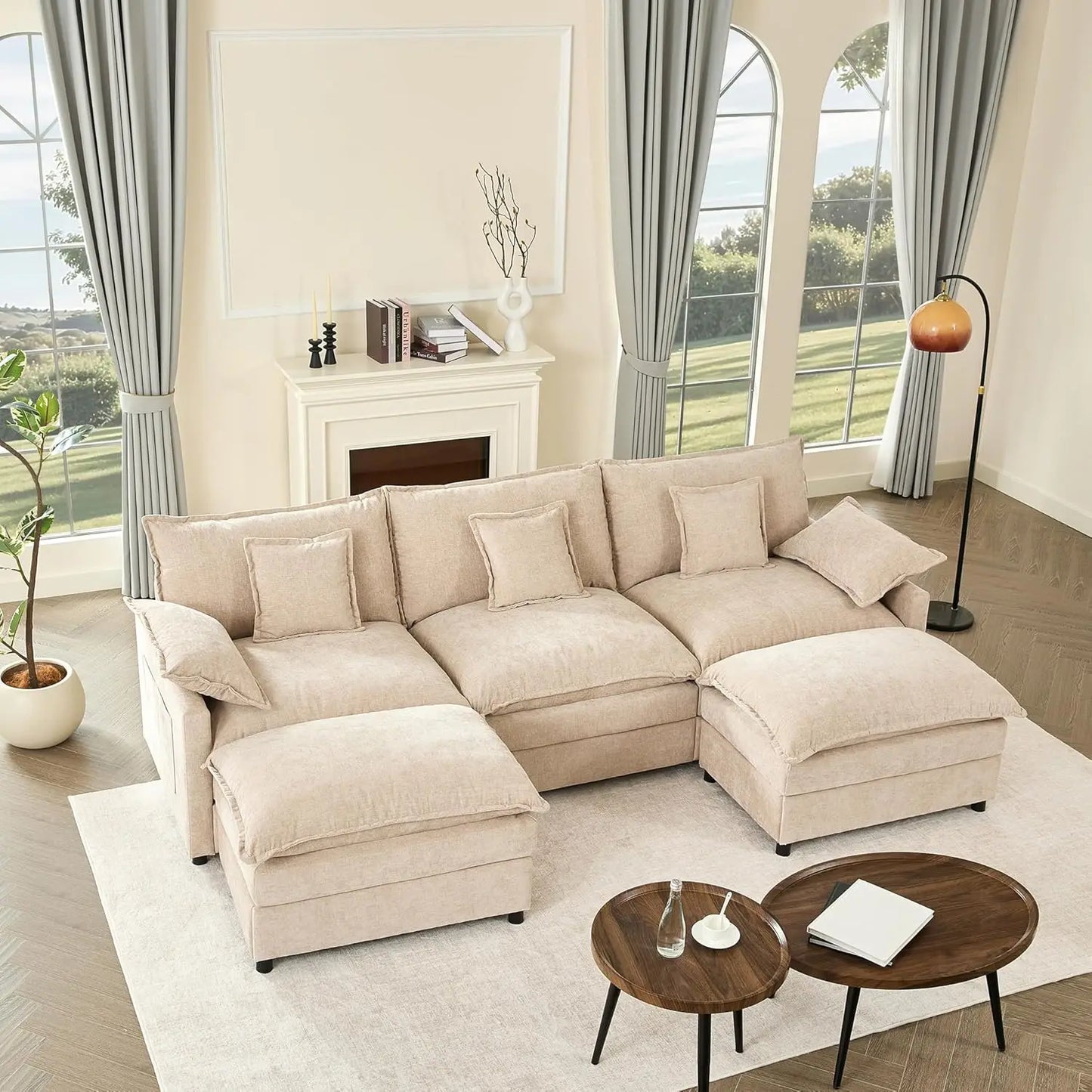 Modular U Shaped Sectional Sofa With Movable Ottoman