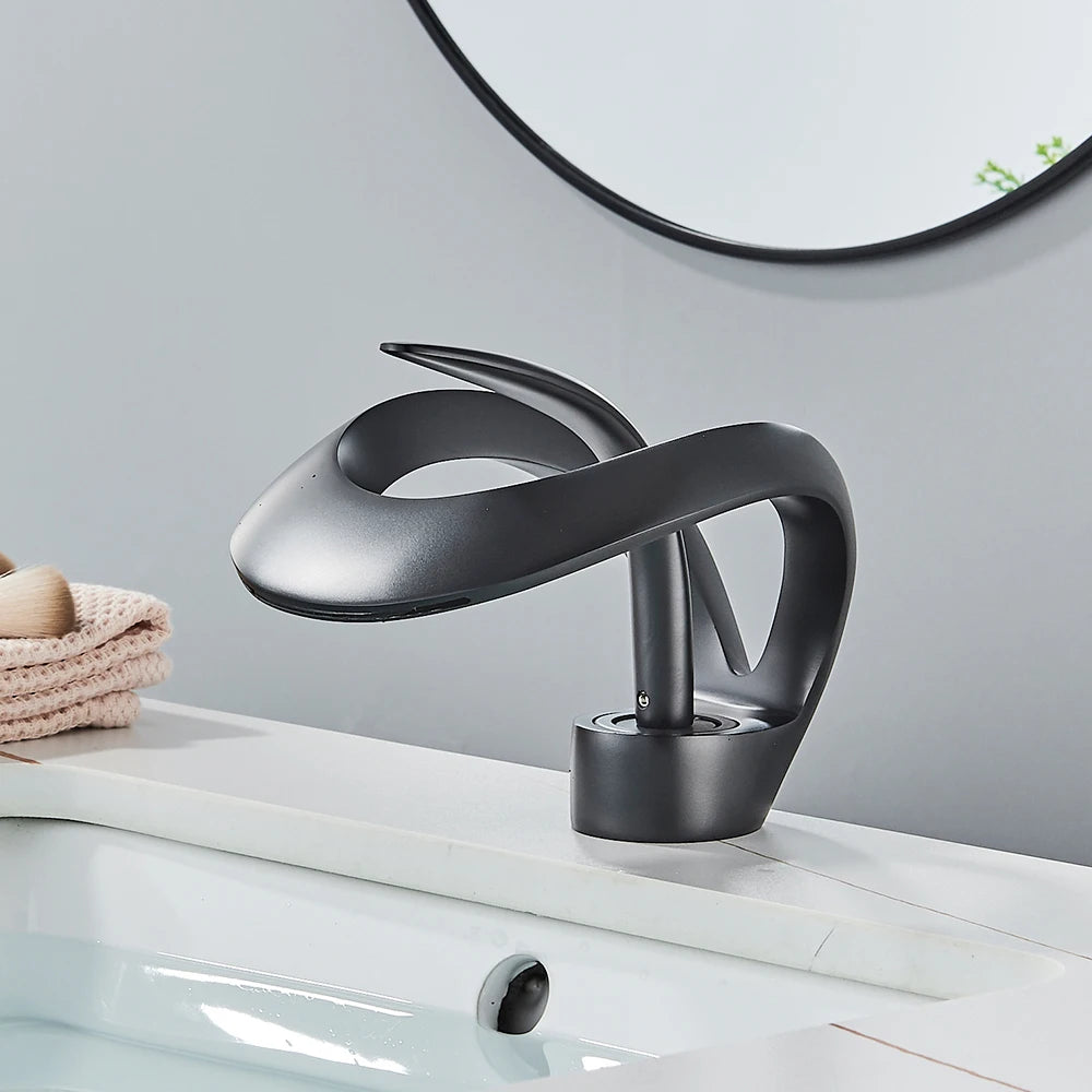 Rozin Waterfall Basin Faucet Single Hole Deck Mount Hot And Cold Brass