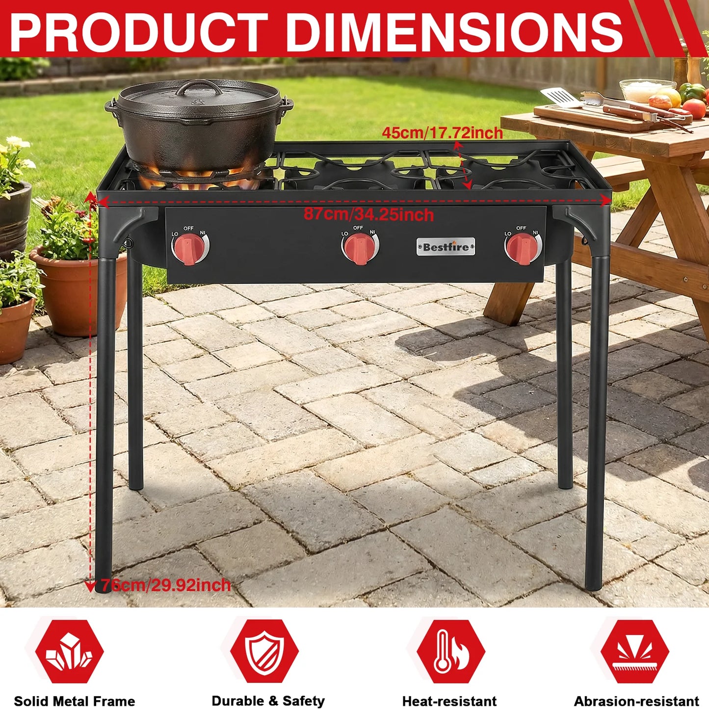 3 Burner Propane Camping Stove High Power Outdoor Gas Burner Cooker with Removable Legs Adjustable Regulator for BBQ Catering