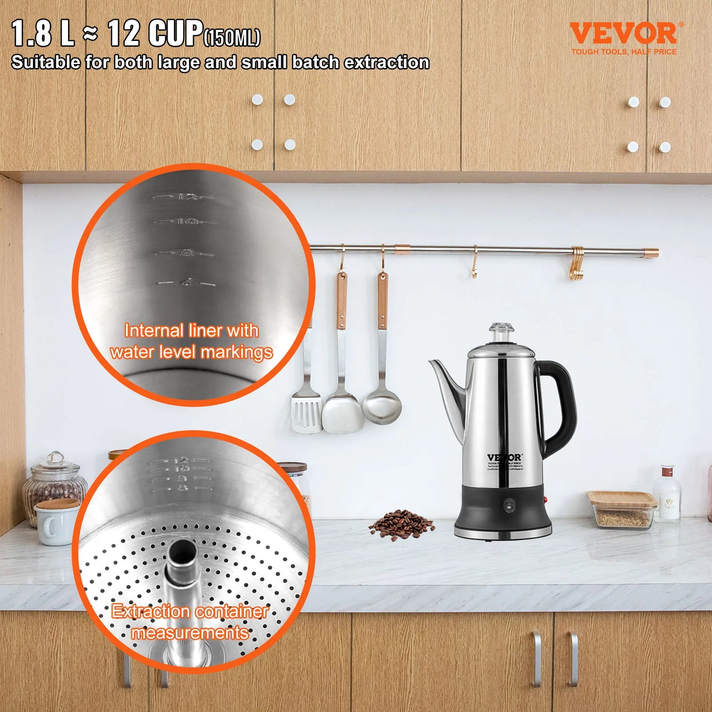 SucceBuy Electric Percolator Coffee Pot 304 Stainless Steel