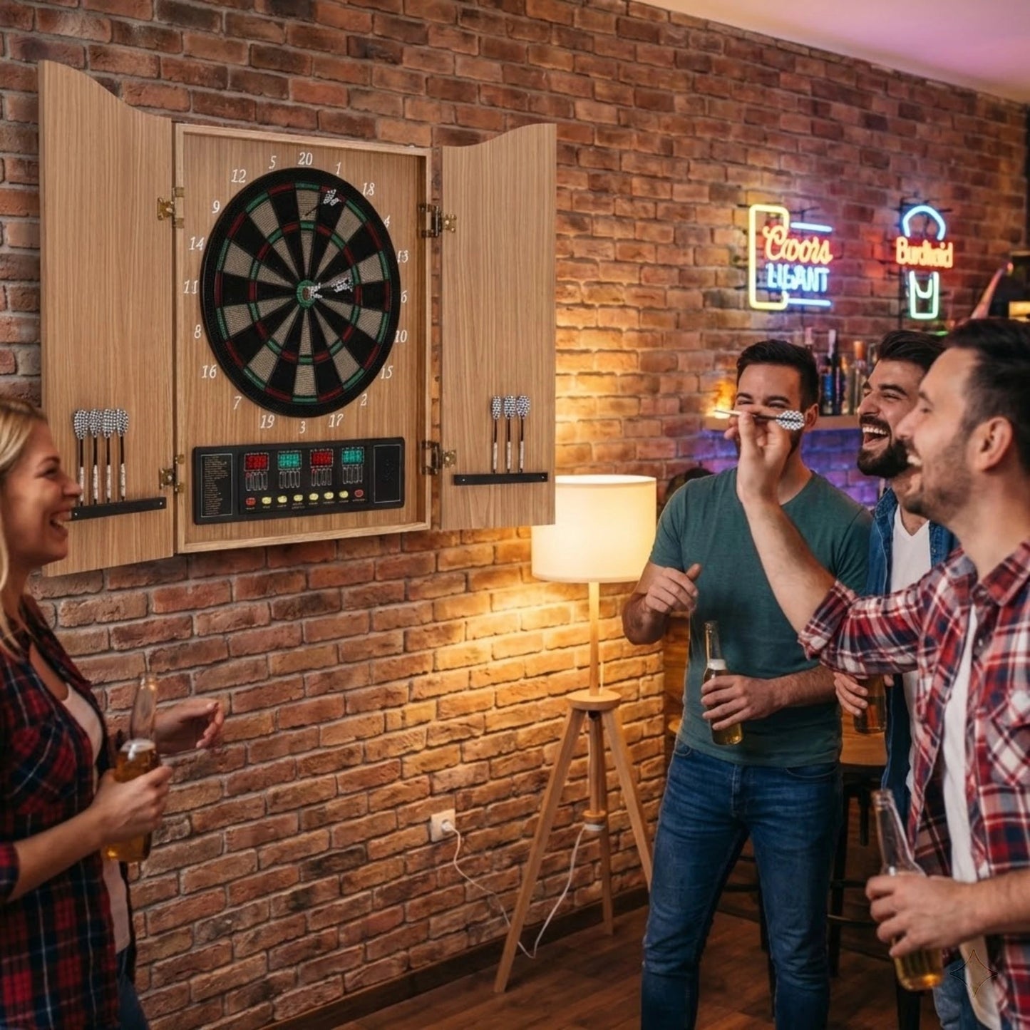 Electronic Dart Board Cabinet With Auto Scoring And Soft Tip Darts