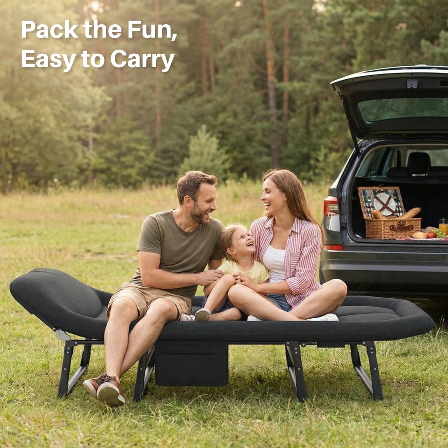JHK Folding Camping Makeshift Bed with Mattress Lightweight Adjustable Camping Bed Supports 450 lbs Camping Cot with Carry Bag 6 Angle Camping Bed for Camp Outdoor