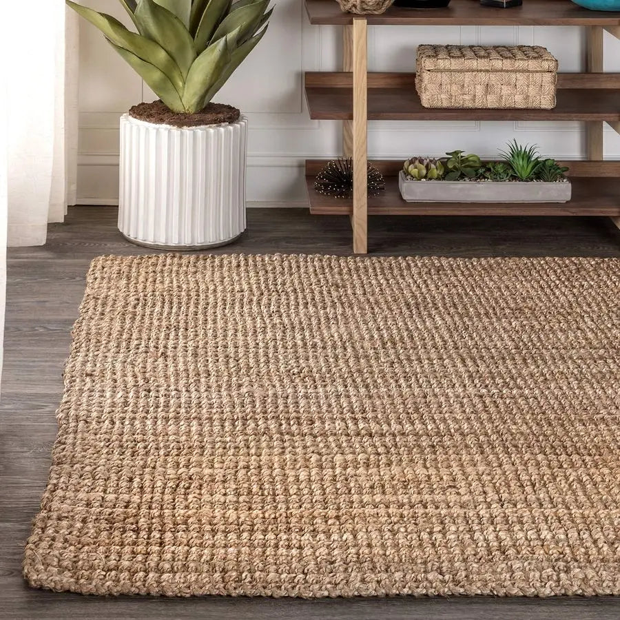 Hand Woven Jute Indoor Area Rug Bohemian Rustic Charm