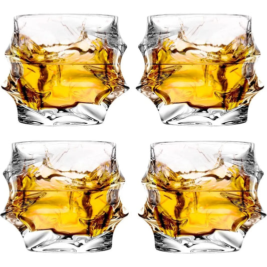 12 oz Hand Blown Crystal Whiskey Glasses Set of 4 Unique Cognac Glass with Heavy Thick Bottom for Scotch Bourbon Rum Gin Water