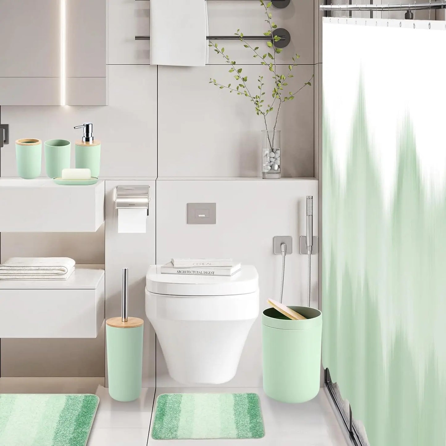 Waterproof Shower Curtain Set With Ultra Absorbent Bath Rug