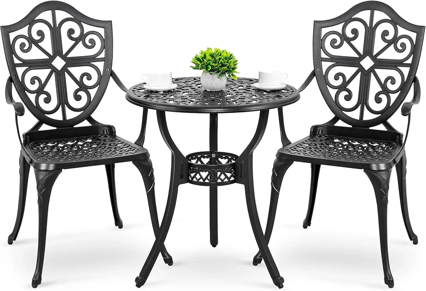 Outdoor Cast Aluminum Bistro Set With Umbrella Hole And Table