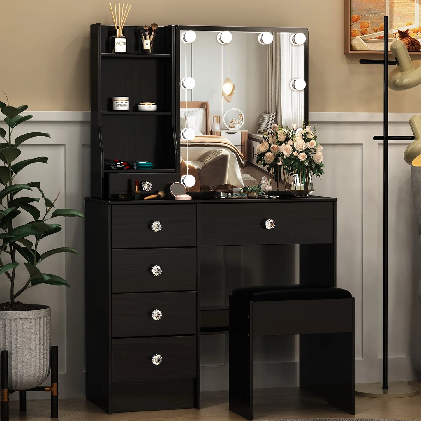 Yamissi Dressing Table Makeup Desk With Stool And LED Mirror