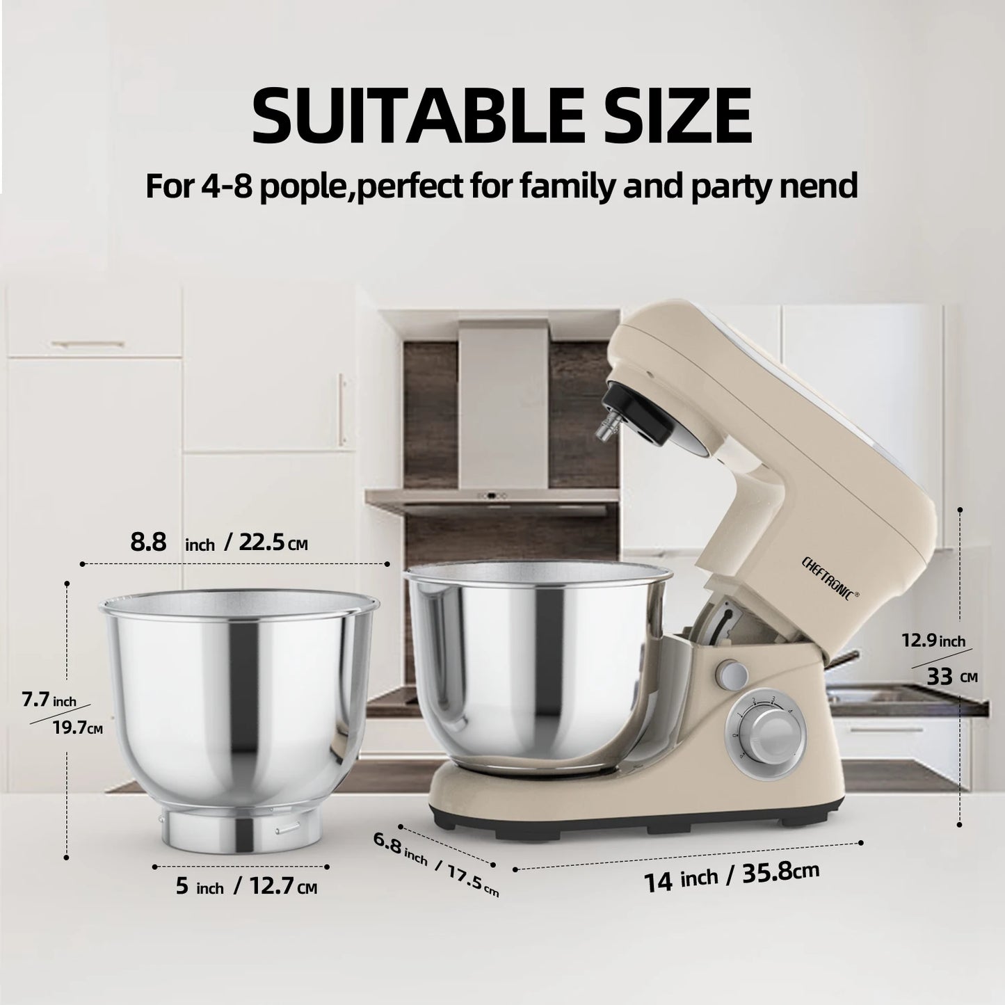Cheftronic Stand Mixer Tilt-Head 500W Six Speed With Beaters