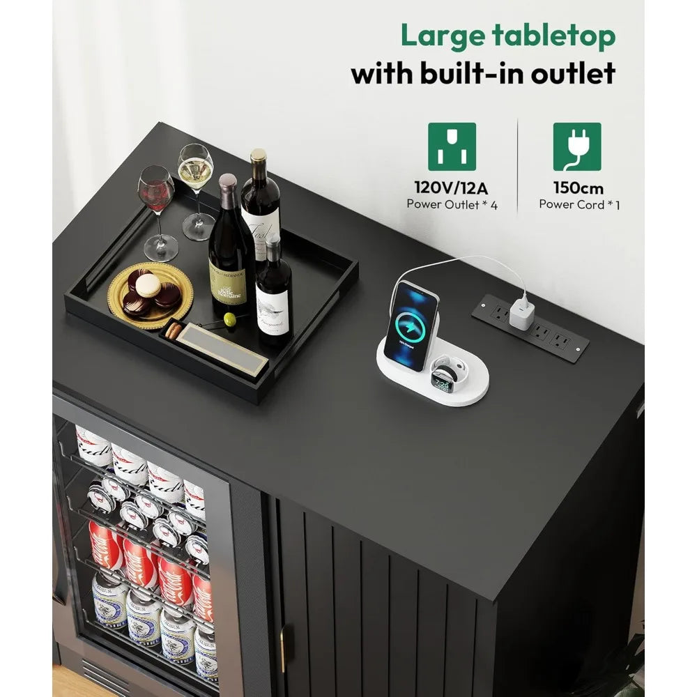 Coffee Bar Cabinet With Mini Fridge Space And Power Outlet