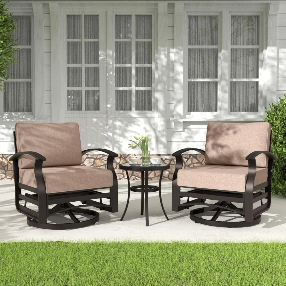 Outdoor Aluminum Patio Furniture Set With Swivel Gliders And Glass Table