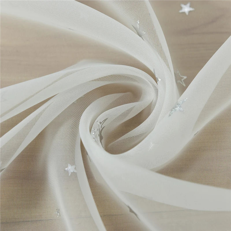 Hot Stamping Stars Tulle Sheer Curtains Home Decor