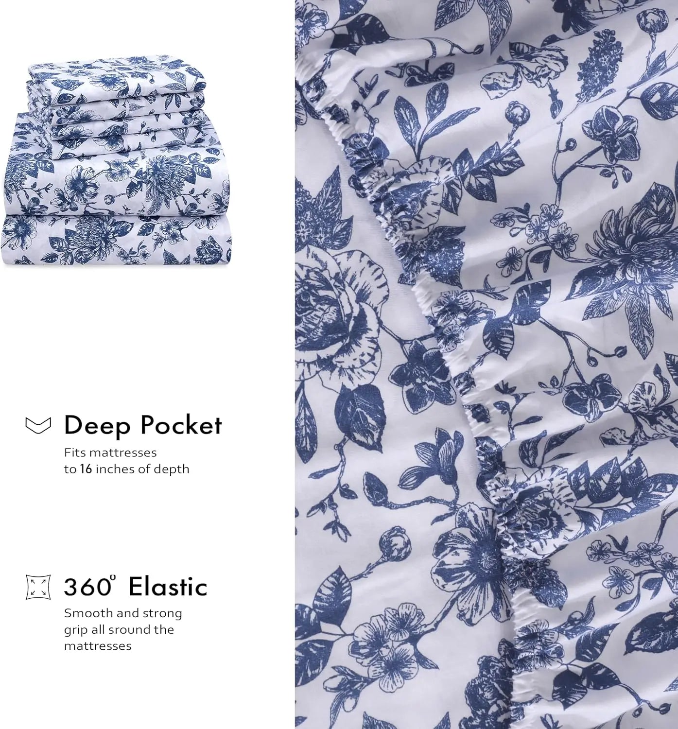 6-Piece Cotton Sheets Set - 100% Natural, Soft, Lightweight & Breathable Percale Bedding for Queen Size with Deep Pockets