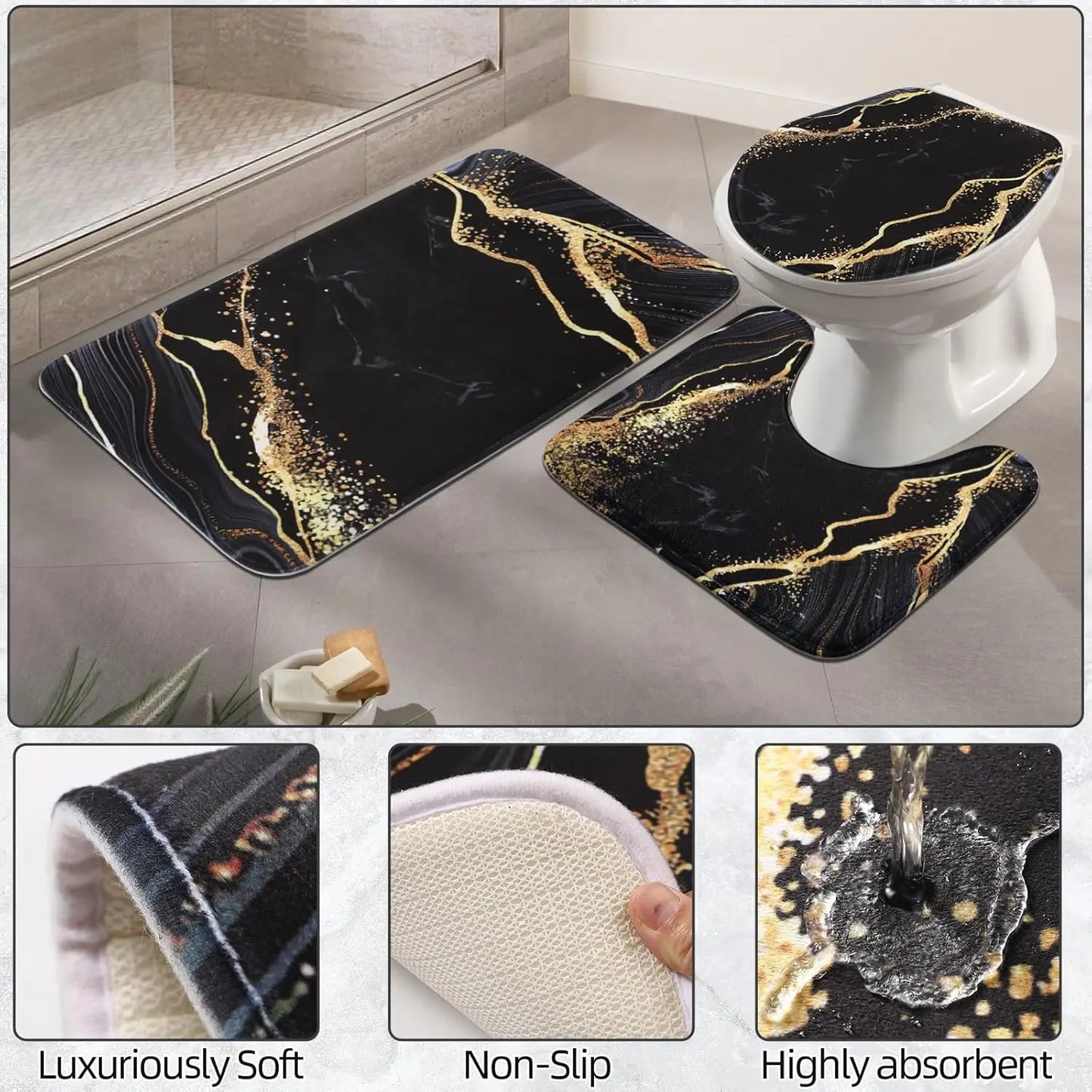 Waterproof Shower Curtain Set With Non-Slip Bath Rugs
