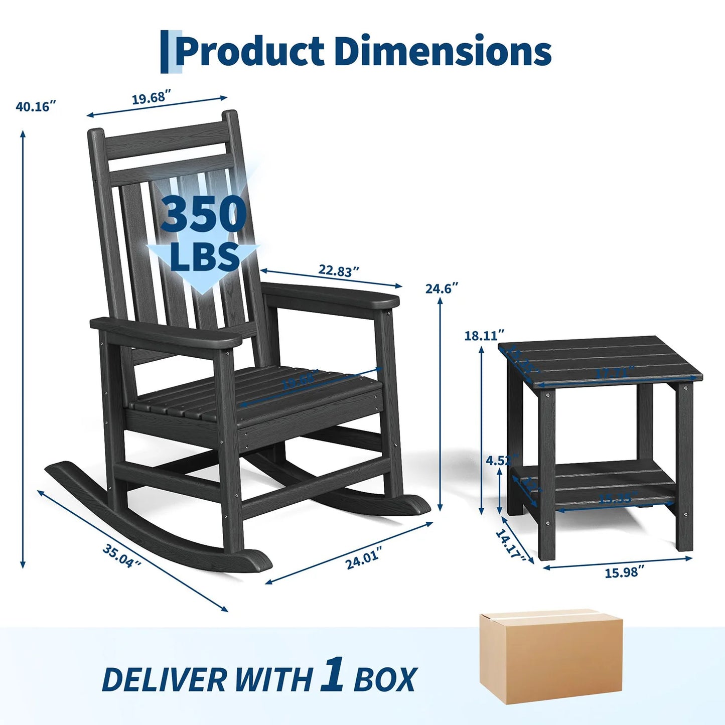 HiMISS Outdoor Poly Lumber Rocking Chair Set With Side Table
