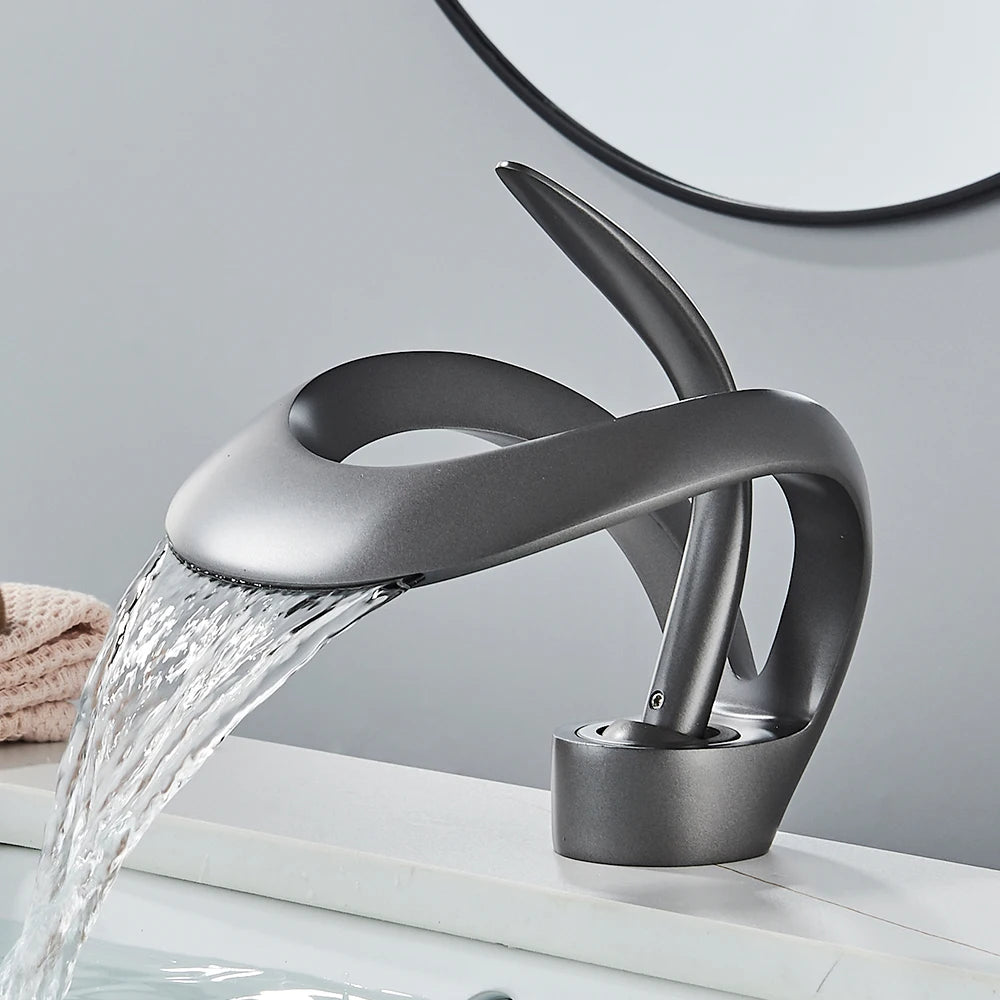 Rozin Waterfall Basin Faucet Single Hole Deck Mount Hot And Cold Brass