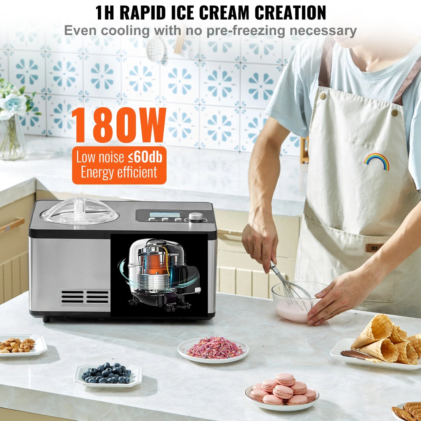 VEVOR Ice Cream Maker With Builtin Compressor For Home Kitchen