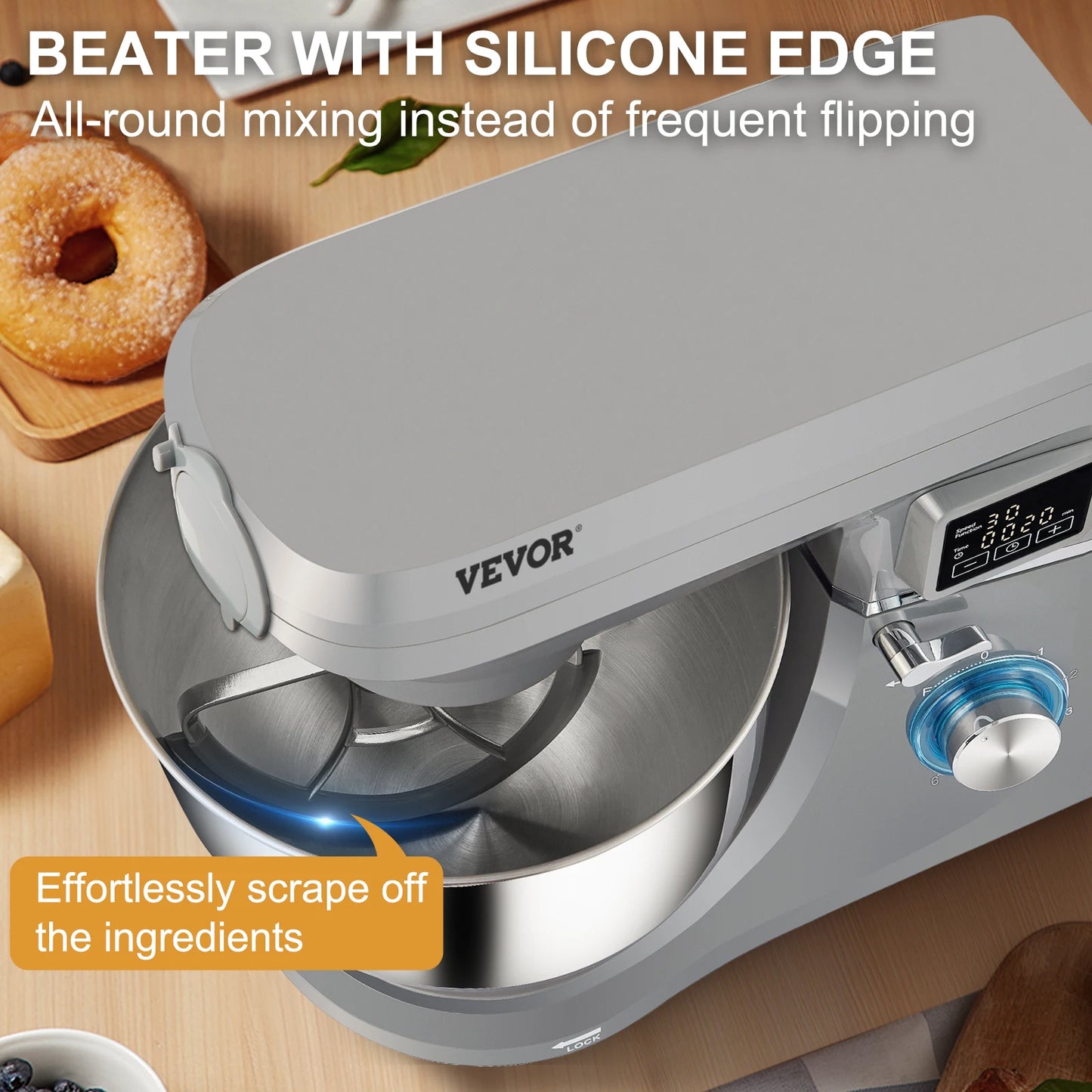VEVOR 5-In-1 Stand Mixer LCD Timer Stainless Bowl Premium
