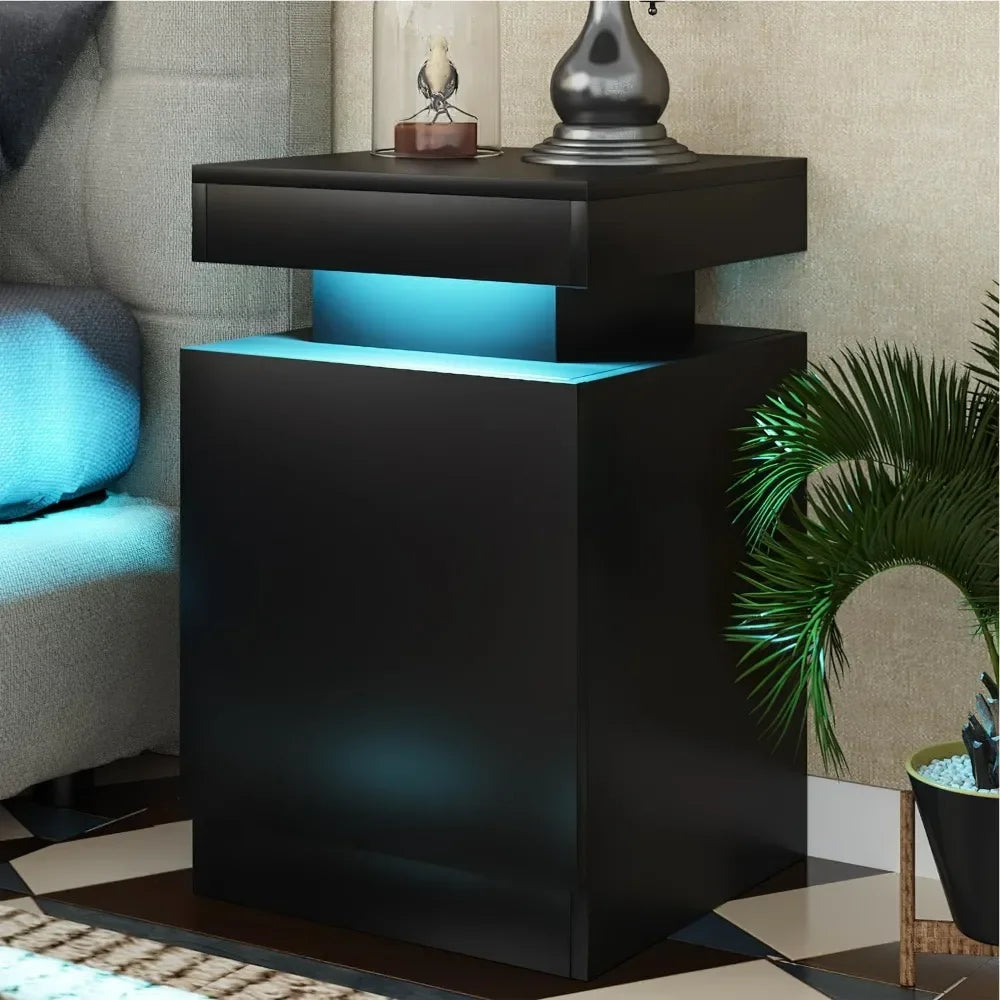 Nightstand Set of 2 with LED Lights and Storage Cabinet