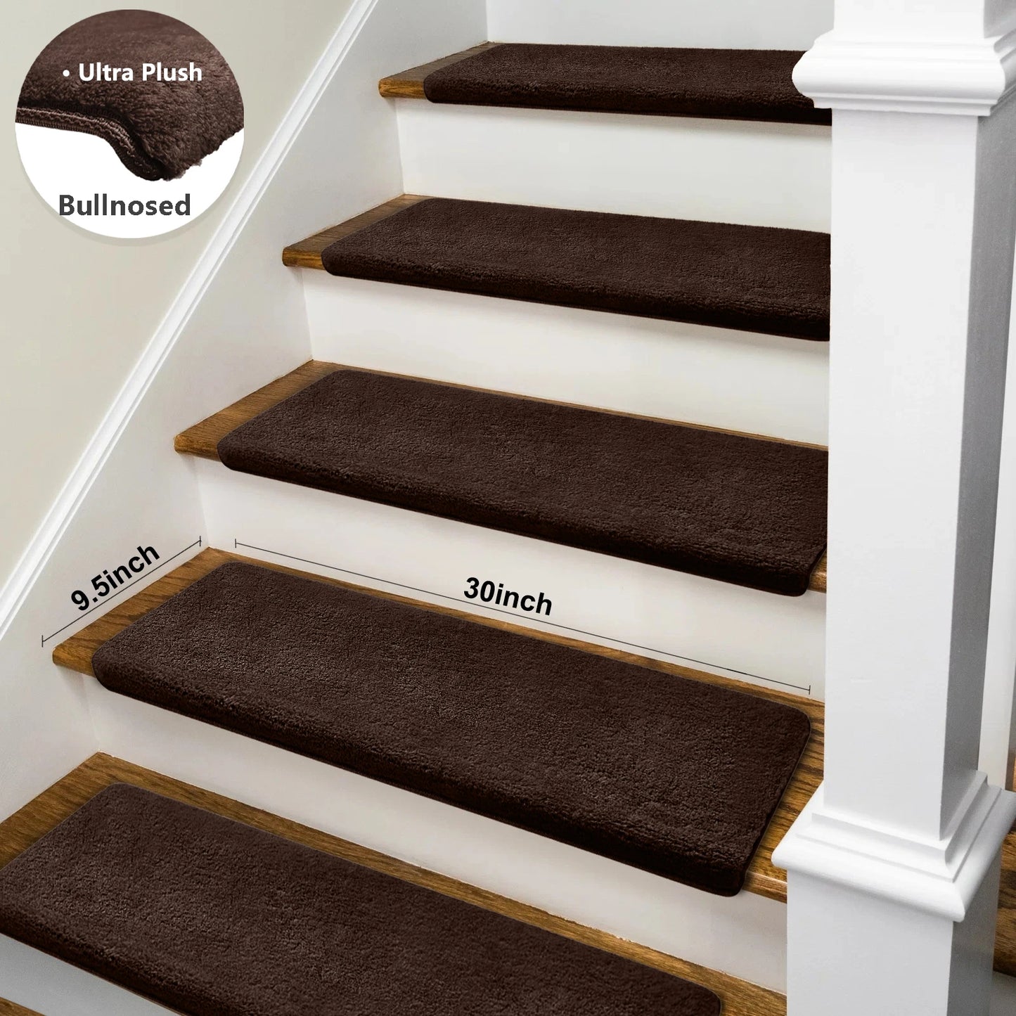 Bullnose Non Slip Stair Treads Plush Washable Self Adhesive Mats