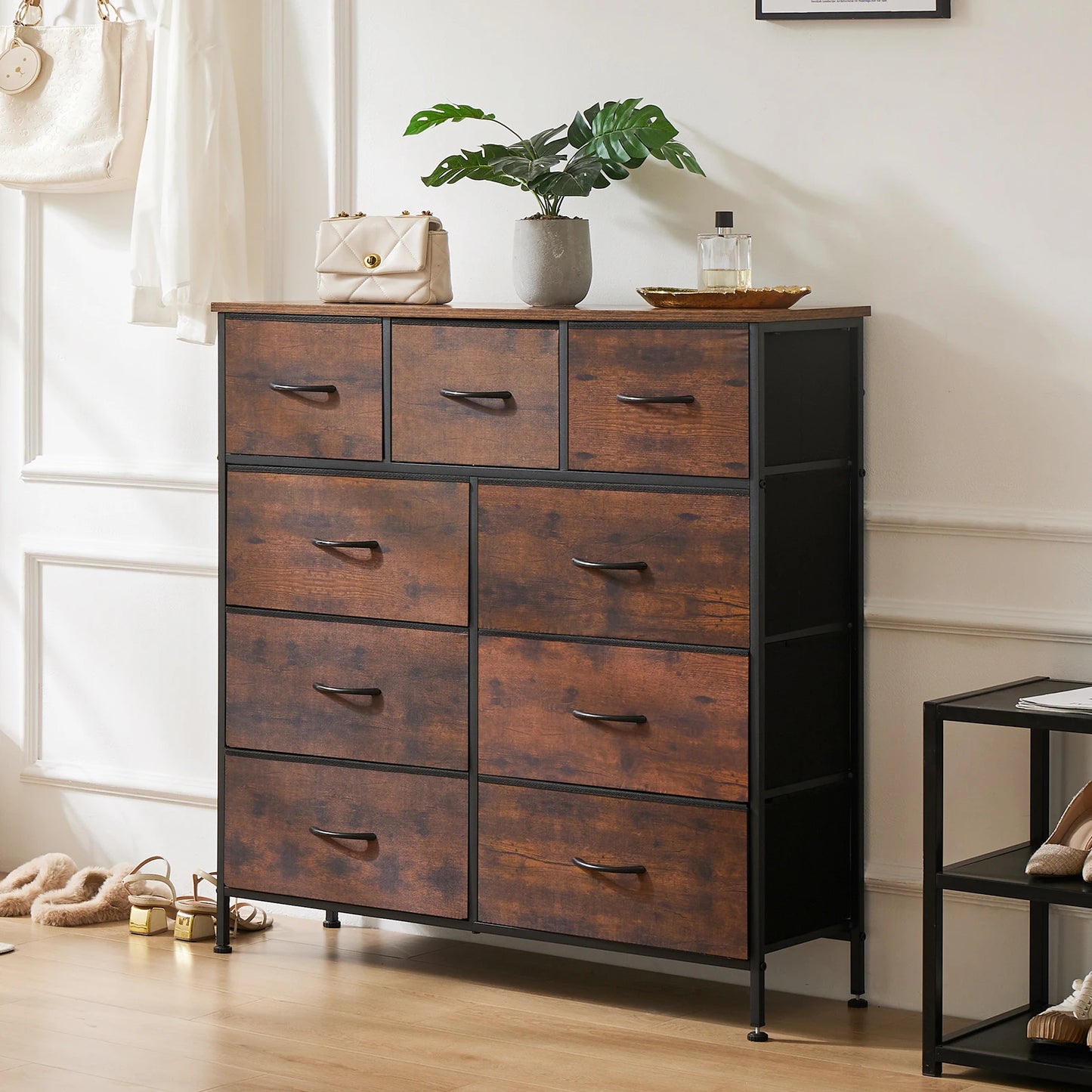 JHK Minimalist Dresser With 9 Fabric Storage Drawers