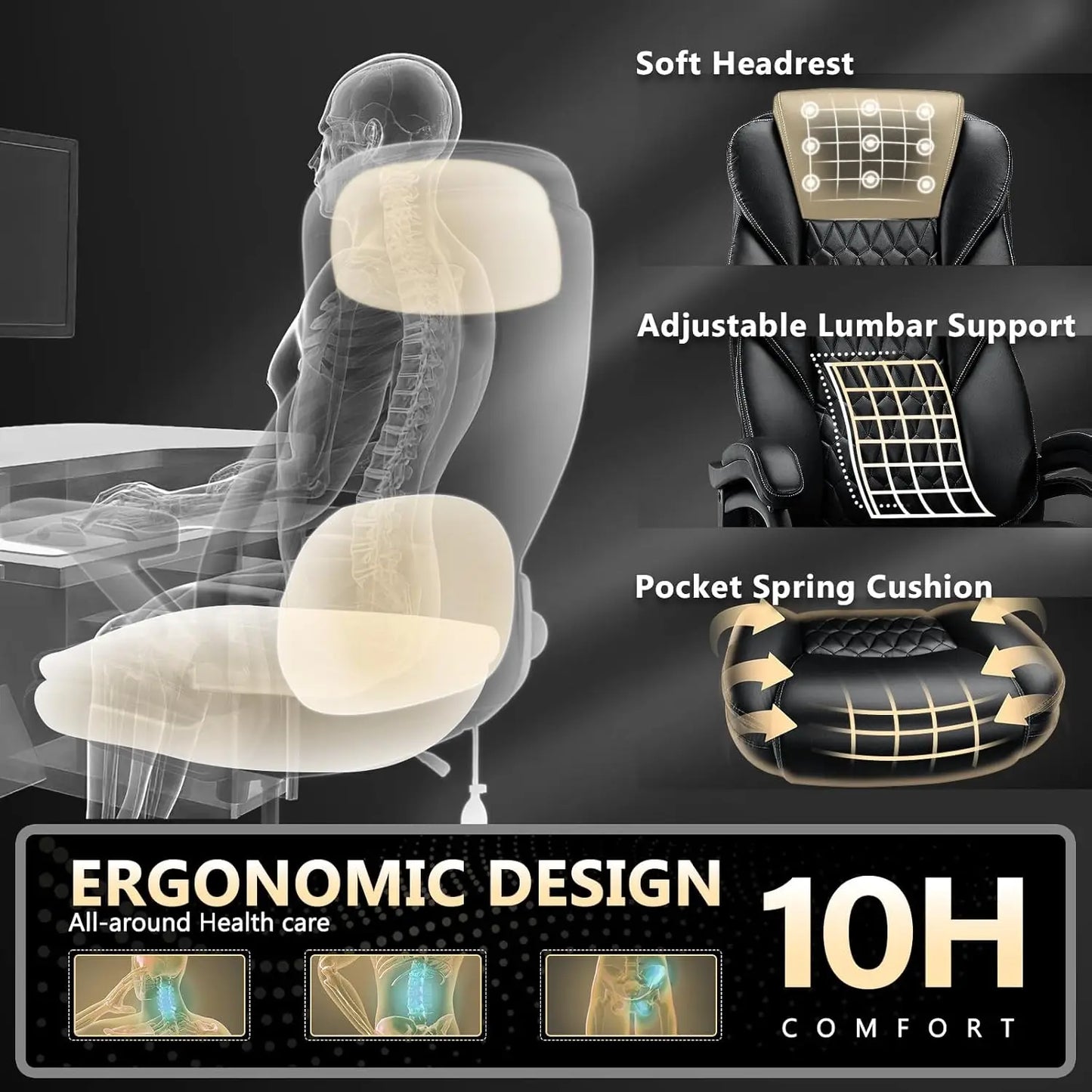 Ergonomic Office Chair With Pocket Spring Cushion And Rugged Frame