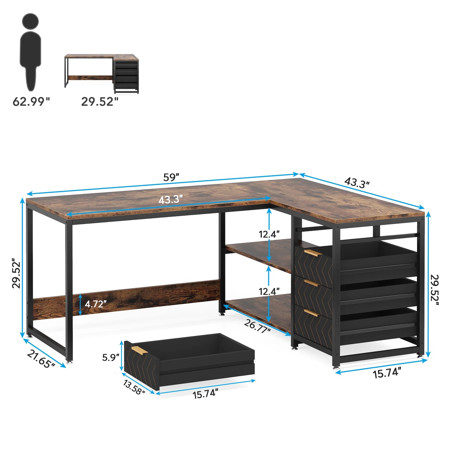 Tribesigns L Shaped Computer Desk With Storage Drawers And Shelves