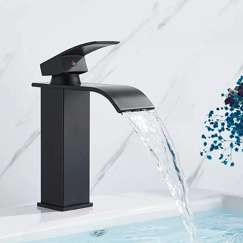 MYQualife Waterfall Bathroom Vanity Faucet Single Hole Deck Mounted