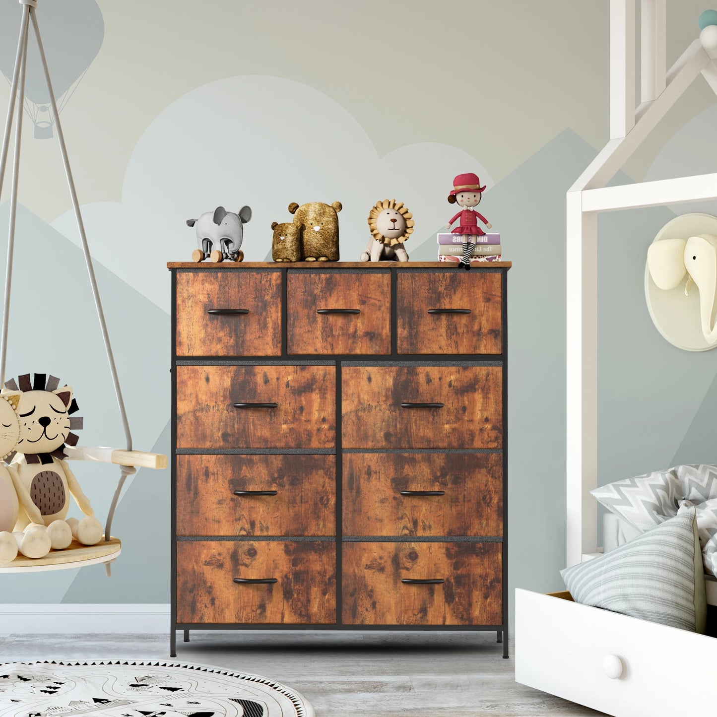 JHK Minimalist Dresser With 9 Fabric Storage Drawers