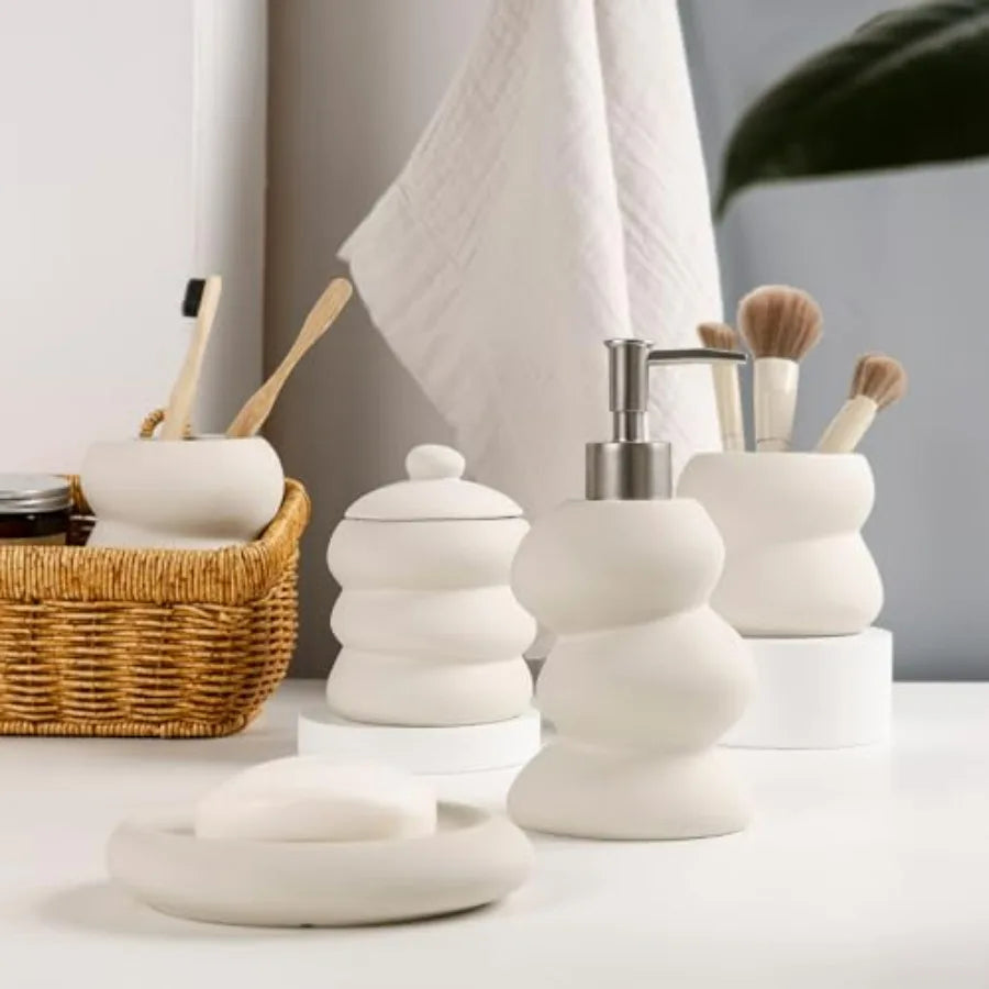 Modern Ceramic Bathroom Accessories Set 5 Piece Irregular Design Complete Set