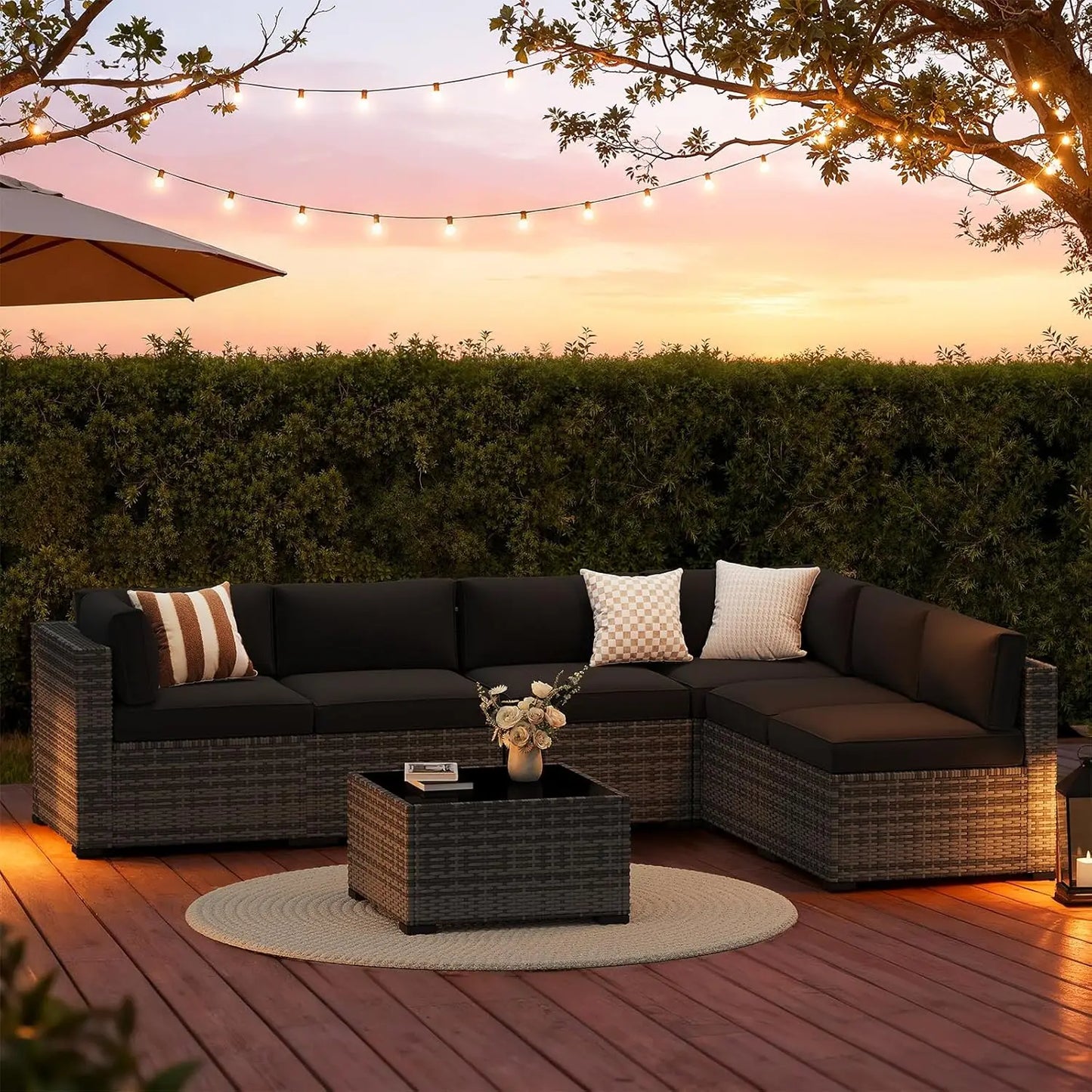 Xiaolang 7-Piece Patio Furniture Set Wicker Rattan Cushioned Outdoor