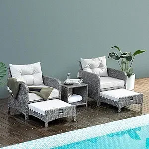 5-Piece Rattan Patio Furniture Set With Ottomans And Coffee Table