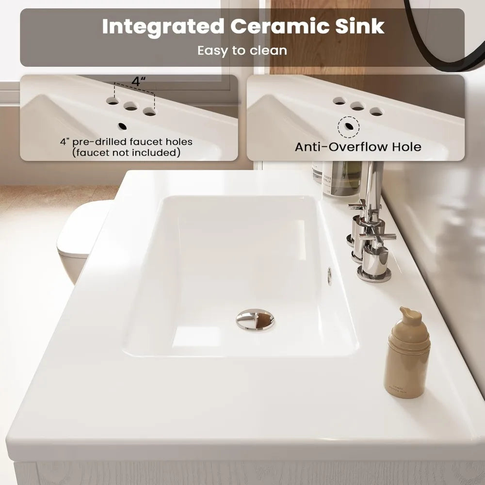 TIFICY Farmhouse Bathroom Vanity With Sink And 2-Tier Storage Shelves