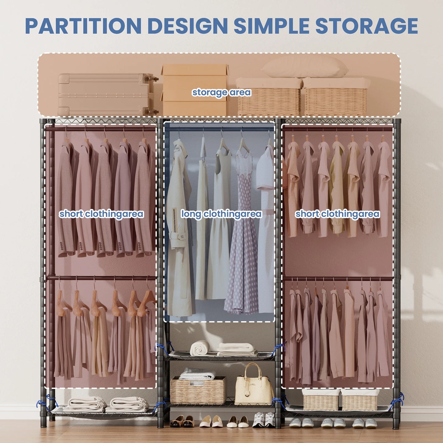 Clothes Rack Storage Organizer Wardrobe Freestanding Heavy Duty 960 LB