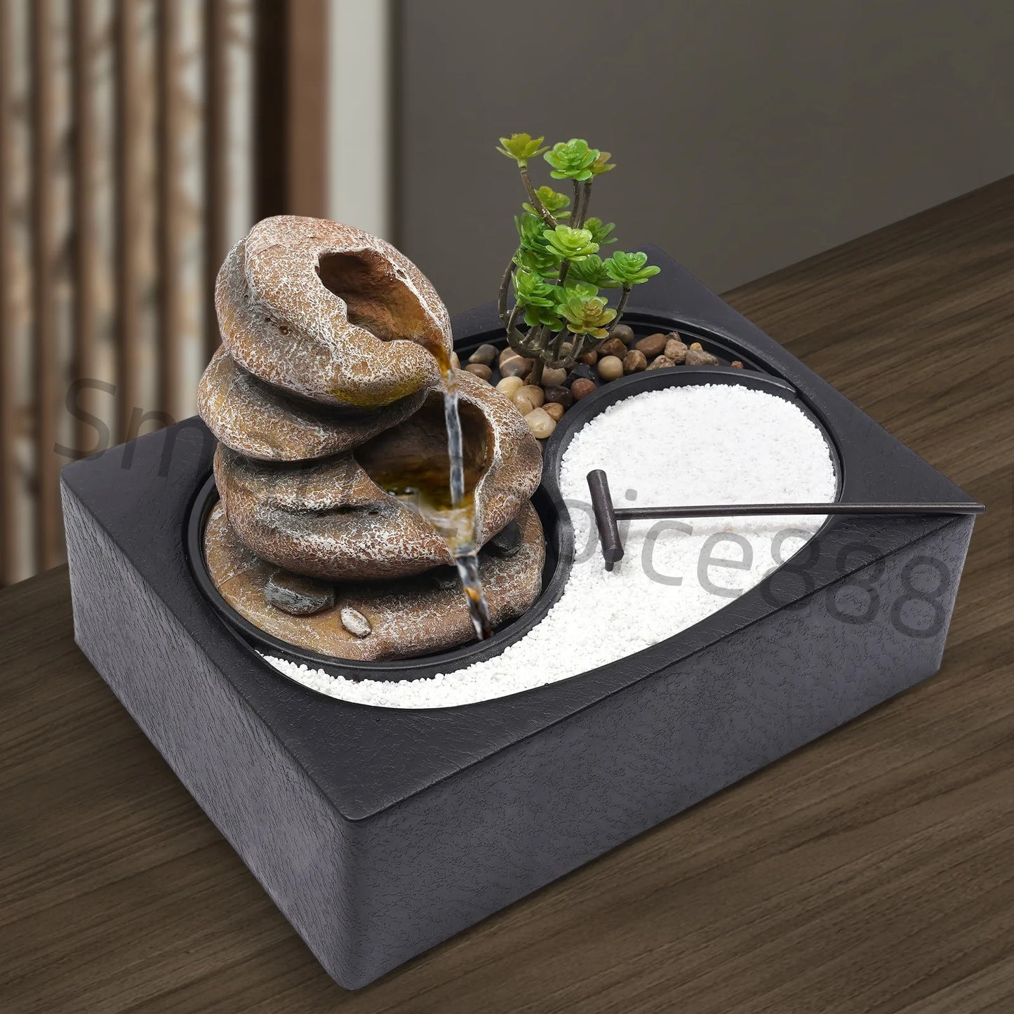 Indoor Desktop Fountain Waterfall Rockery Sand Garden Decor