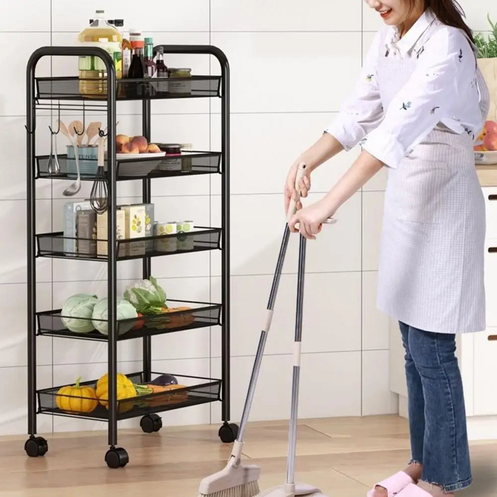 Fruit Vegetable Storage Basket, 5 Tier Stackable Metal Mesh Storage Basket with 360 Degree Wheels, Fruit Vegetable Produce Baske