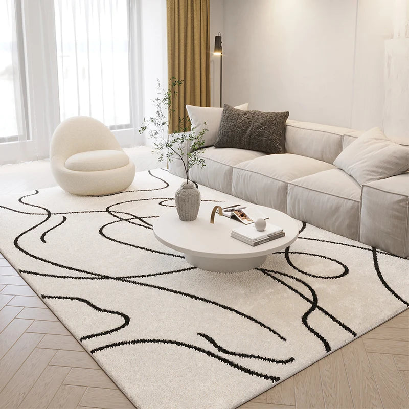 NONED Nordic Style Plush Carpet Living Room Rug With Abstract Art Design