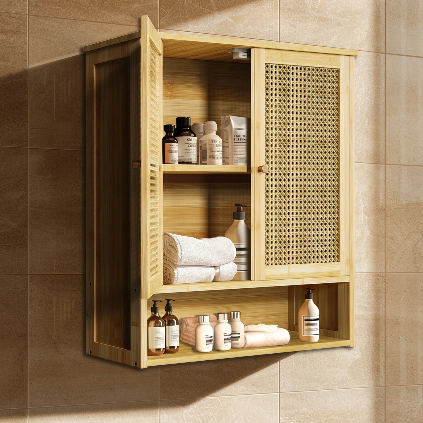Wisfor Bamboo Wall Mounted Bathroom Cabinet Storage Organizer Medicine Cabinet