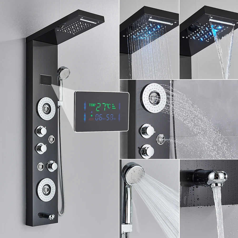 Poqihy Gold And Black Shower Panel System With Body Jets