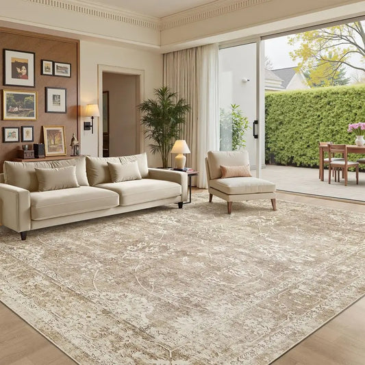 Machine Washable Wool Vintage Area Rug With Non Slip Backing