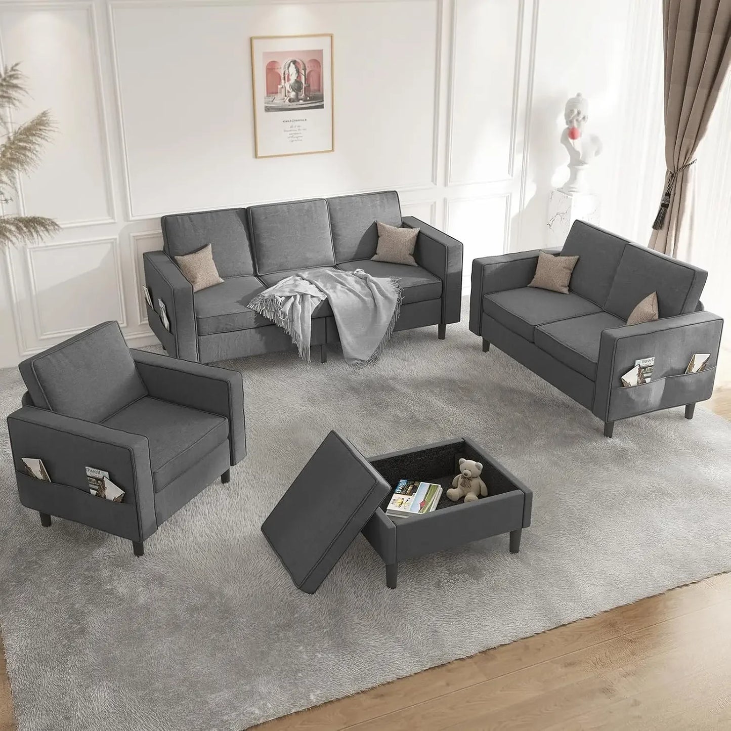 L Shaped Sectional Sofa Set Three Two One With Ottoman