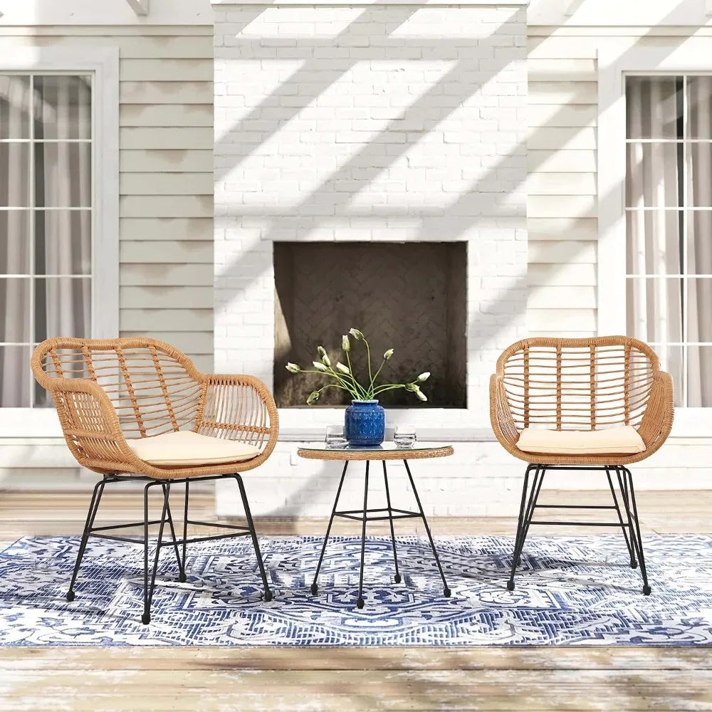 Three Piece Wicker Outdoor Patio Set Outdoor Bistro Balcony Furniture