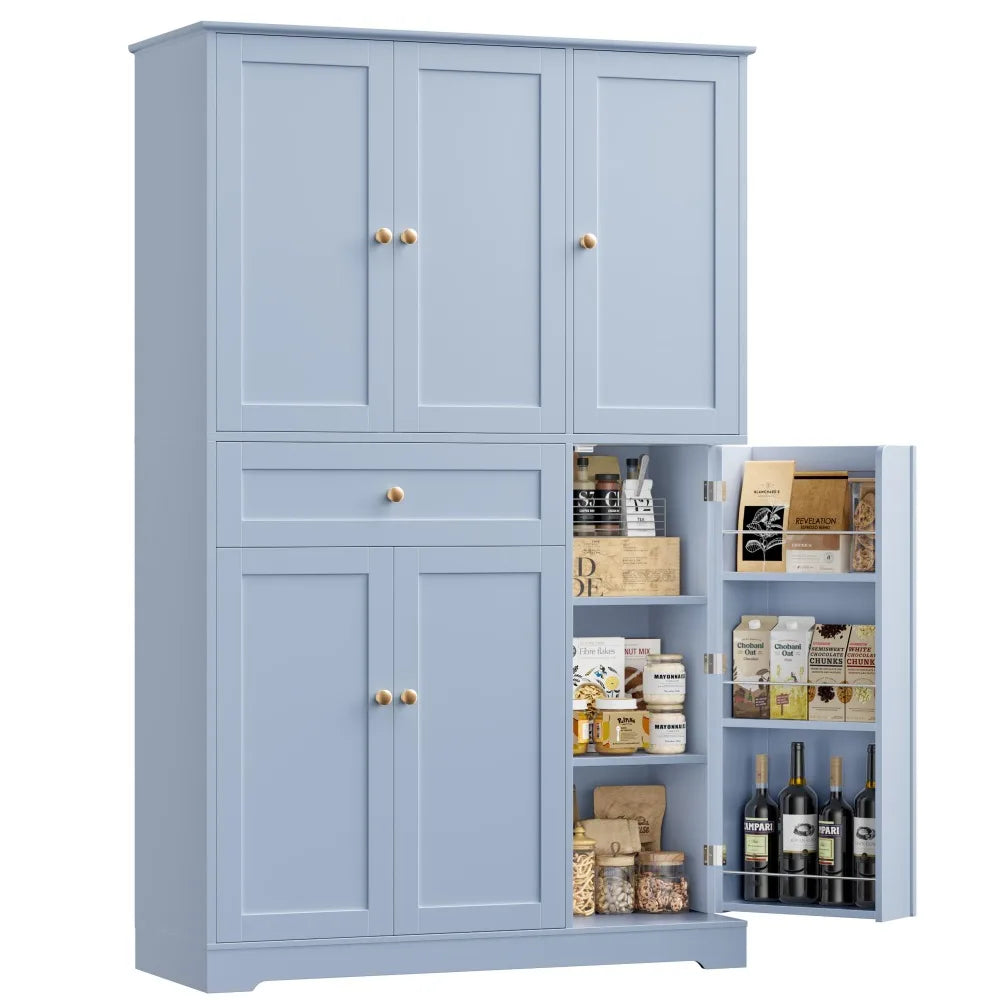HOSTACK 68" Tall Kitchen Pantry Cabinet,Modern Hutch with Doors Shelves & Large Drawer,Food Storage for Dining Living Room,White
