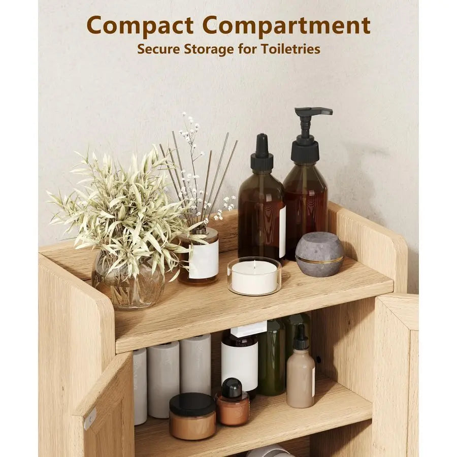 XMSJ Rattan Bathroom Cabinet With Four Doors Adjustable
