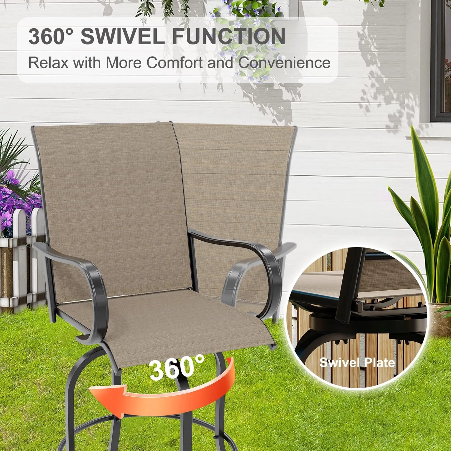 HiMISS Set of 2 All Weather Outdoor Swivel Bar Stools