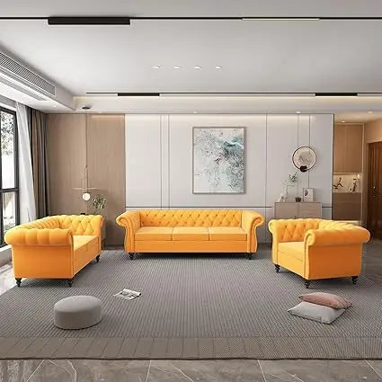 DAFIFY Velvet Chesterfield Living Room Set Sofa Loveseat Chair